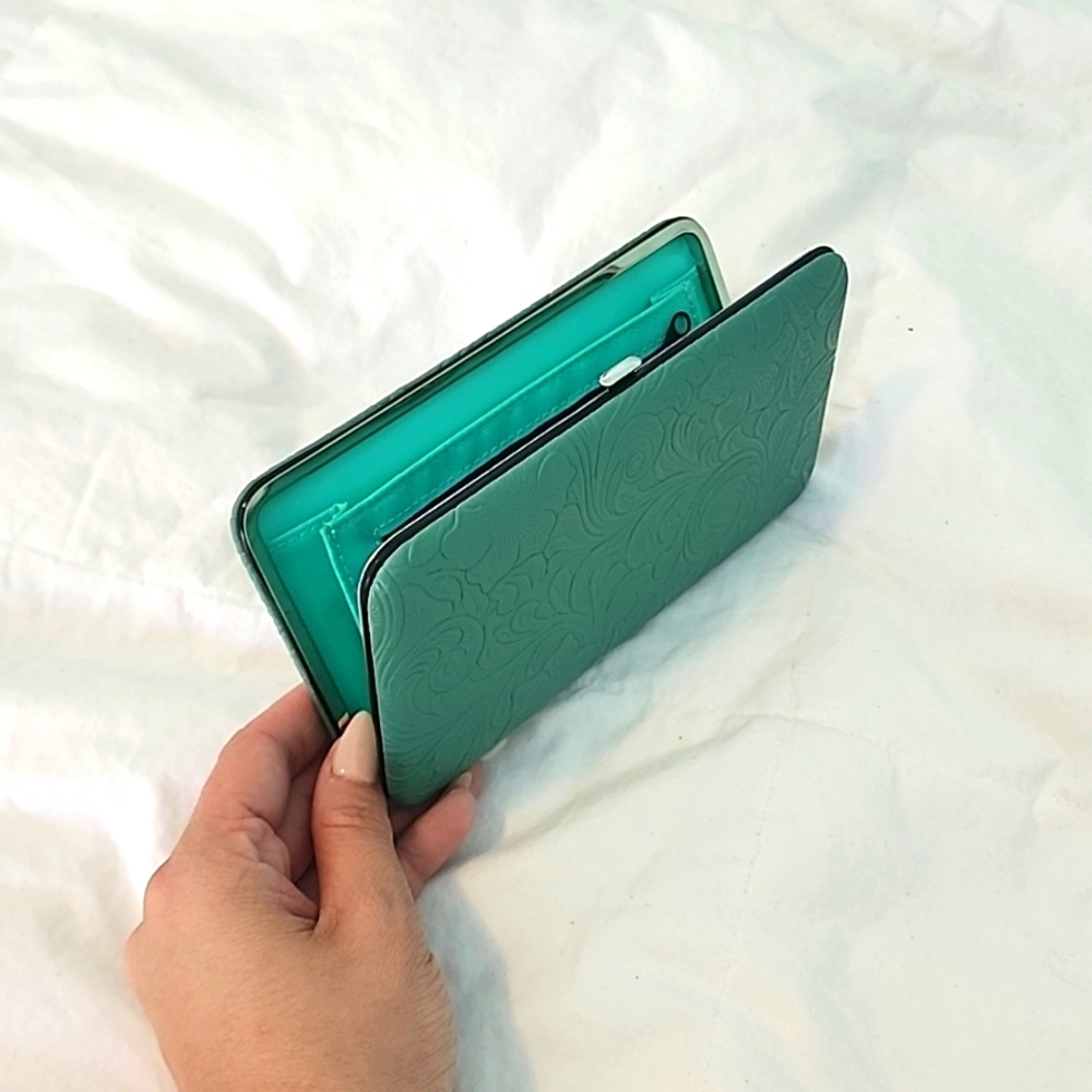 Blue wallet clasp turquoise carda coin zipper holder slim minamal